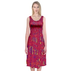 Red And Blue Pattern Midi Sleeveless Dress