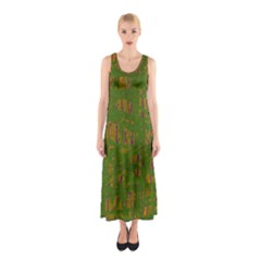 Green Pattern Sleeveless Maxi Dress