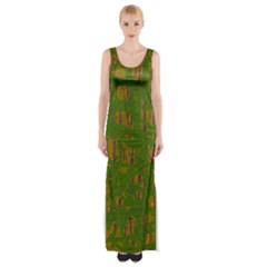 Green Pattern Maxi Thigh Split Dress