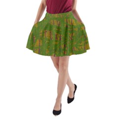 Green Pattern A-line Pocket Skirt