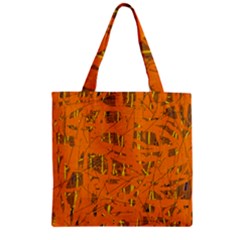 Orange Pattern Zipper Grocery Tote Bag