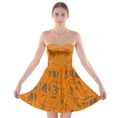 Orange Pattern Strapless Dresses