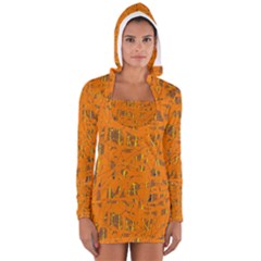 Orange Pattern Women s Long Sleeve Hooded T-shirt