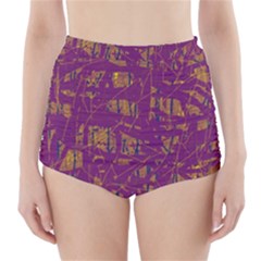 Purple Pattern High-waisted Bikini Bottoms