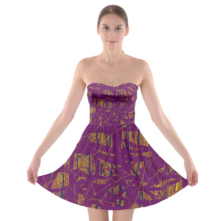 Purple pattern Strapless Dresses