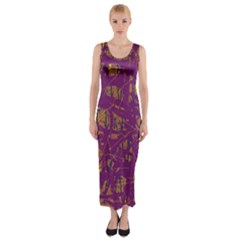 Purple Pattern Fitted Maxi Dress