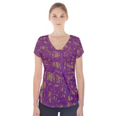 Purple Pattern Short Sleeve Front Detail Top