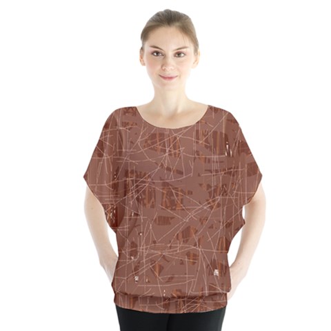 Brown Pattern Batwing Chiffon Blouse by Valentinaart