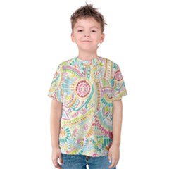 Hippie Flowers Pattern, Pink Blue Green, Zz0101 Kid s Cotton Tee