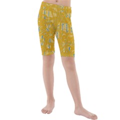 Yellow Pattern Kid s Mid Length Swim Shorts