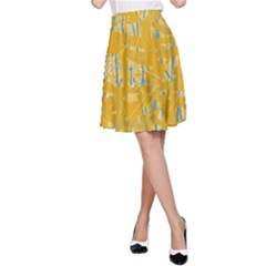 Yellow Pattern A-line Skirt