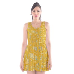 Yellow Pattern Scoop Neck Skater Dress