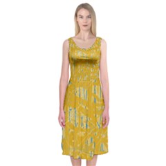 Yellow Pattern Midi Sleeveless Dress