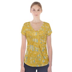 Yellow Pattern Short Sleeve Front Detail Top