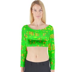 Neon Green Pattern Long Sleeve Crop Top by Valentinaart