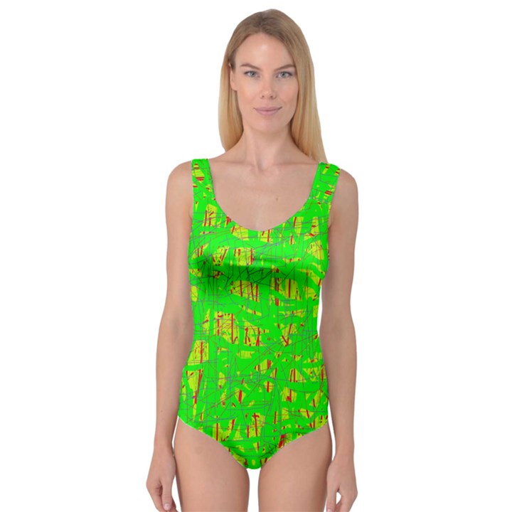 Neon green pattern Princess Tank Leotard 