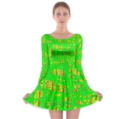 Neon Green Pattern Long Sleeve Skater Dress by Valentinaart