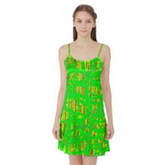 Neon Green Pattern Satin Night Slip by Valentinaart