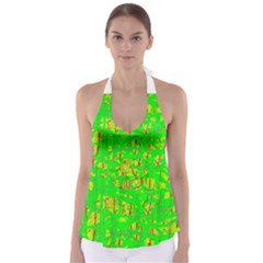 Neon Green Pattern Babydoll Tankini Top