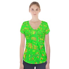 Neon Green Pattern Short Sleeve Front Detail Top by Valentinaart