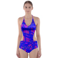 Blue Pattern Cut-out One Piece Swimsuit