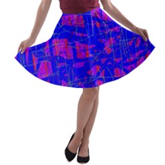 Blue Pattern A-line Skater Skirt