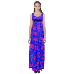 Blue Pattern Empire Waist Maxi Dress