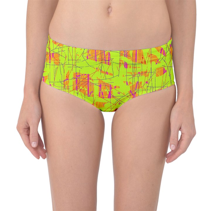 yellow and orange pattern Mid-Waist Bikini Bottoms