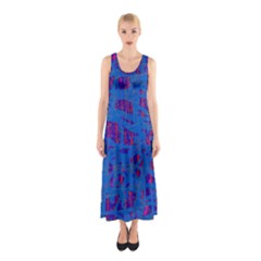 Deep Blue Pattern Sleeveless Maxi Dress