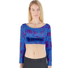 Deep Blue Pattern Long Sleeve Crop Top by Valentinaart