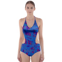 Deep Blue Pattern Cut-out One Piece Swimsuit