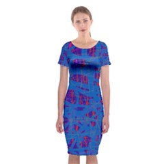 Deep Blue Pattern Classic Short Sleeve Midi Dress