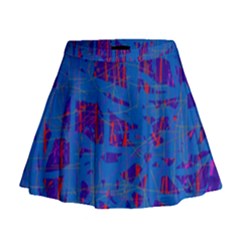 Deep Blue Pattern Mini Flare Skirt