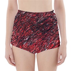 Red And Black Pattern High-waisted Bikini Bottoms