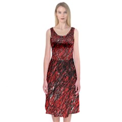 Red And Black Pattern Midi Sleeveless Dress