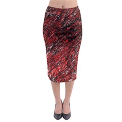 Red And Black Pattern Midi Pencil Skirt