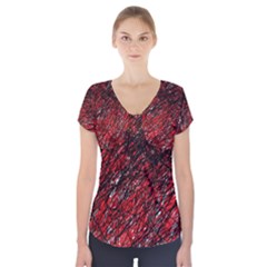 Red And Black Pattern Short Sleeve Front Detail Top