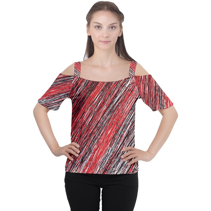 Red and black elegant pattern Women s Cutout Shoulder Tee