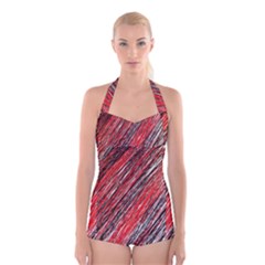 Red And Black Elegant Pattern Boyleg Halter Swimsuit 