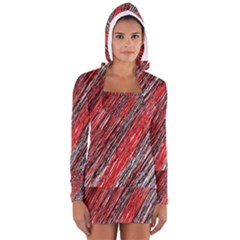 Red And Black Elegant Pattern Women s Long Sleeve Hooded T-shirt