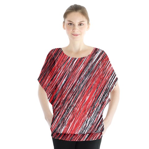 Red And Black Elegant Pattern Batwing Chiffon Blouse by Valentinaart