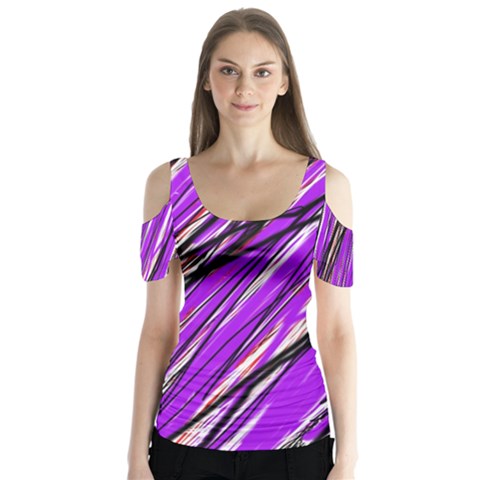 Purple Pattern Butterfly Sleeve Cutout Tee  by Valentinaart