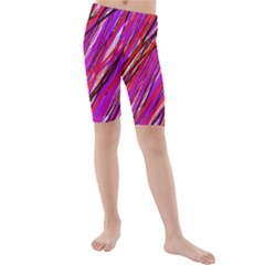 Purple Pattern Kid s Mid Length Swim Shorts