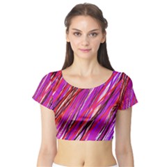 Purple Pattern Short Sleeve Crop Top (tight Fit)