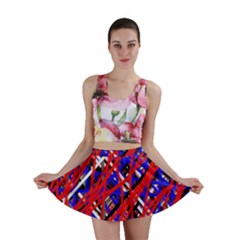 Red And Blue Pattern Mini Skirt