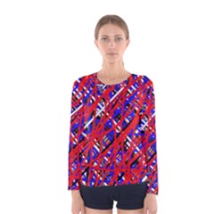 Red And Blue Pattern Women s Long Sleeve Tee