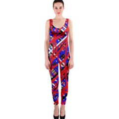 Red And Blue Pattern Onepiece Catsuit by Valentinaart