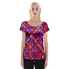 Red And Blue Pattern Women s Cap Sleeve Top