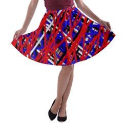 Red And Blue Pattern A-line Skater Skirt