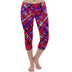 Red And Blue Pattern Capri Yoga Leggings